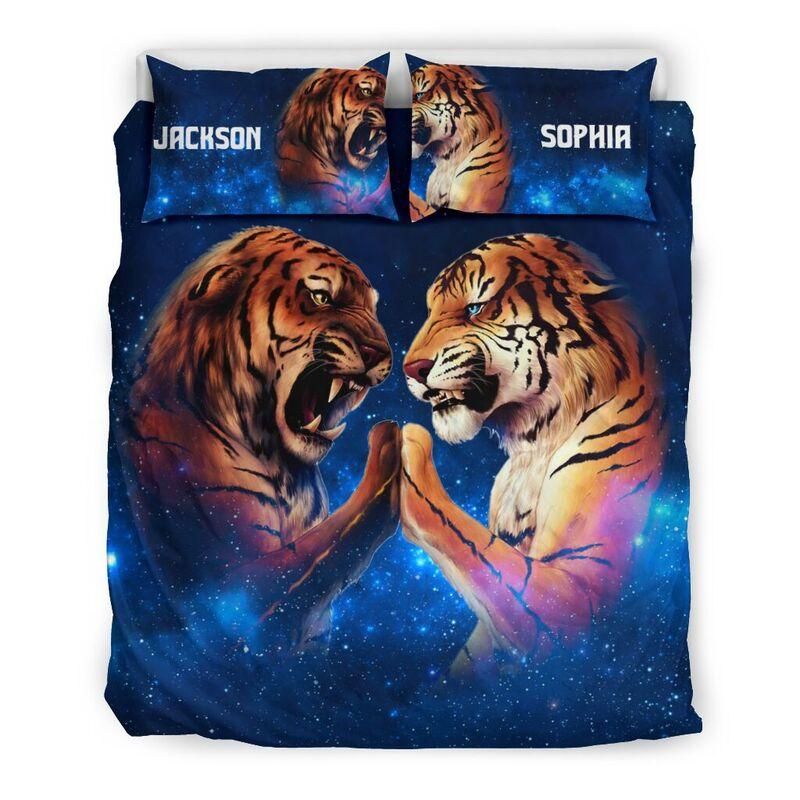 Personalized Tiger Heart Shape Custom Name Duvet Cover Bedding Set