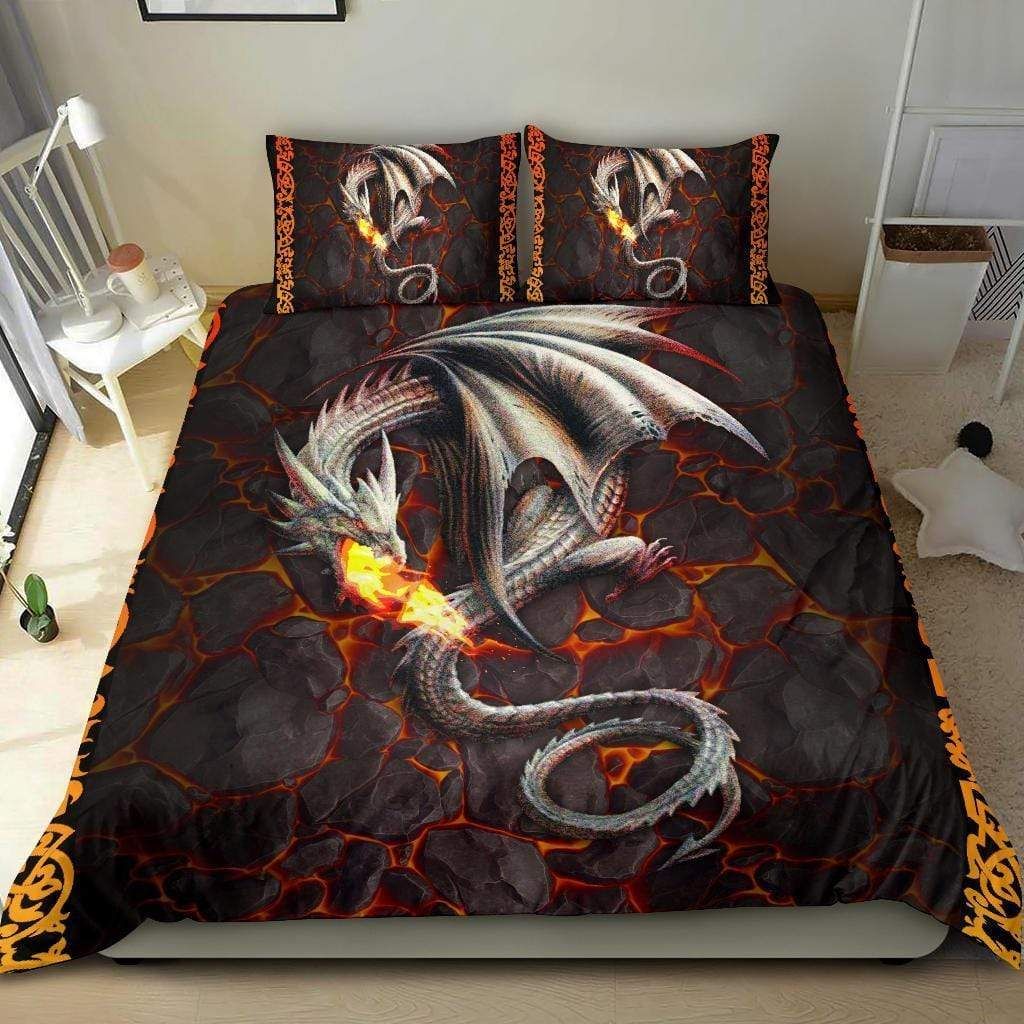 Celtic Dragon Lava Background Duvet Cover Bedding Set