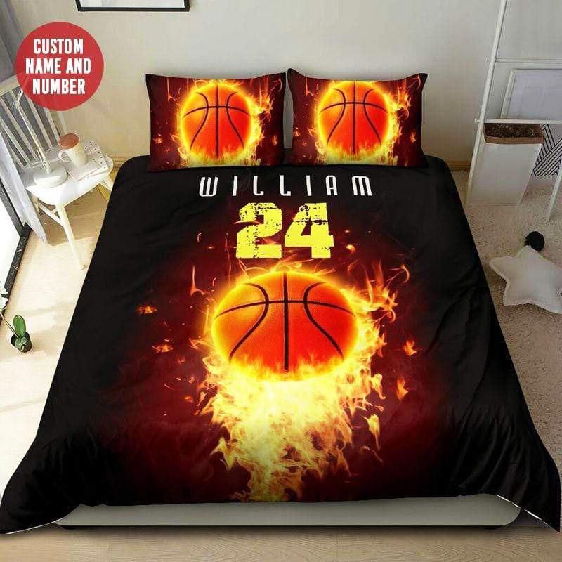 Personalized Basketball Fire Custom Duvet Cover Bedding Set With Your Name And Number