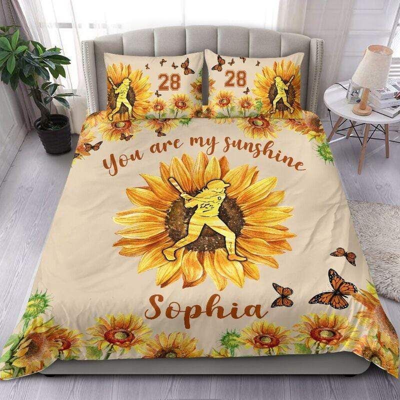 Personalized Softball You Are My Sunshine Custom Duvet Cover Bedding Set With Your Name And Number