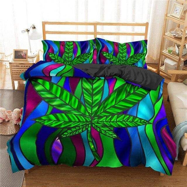 Colorful Green Weed Duvet Cover Bedding Set