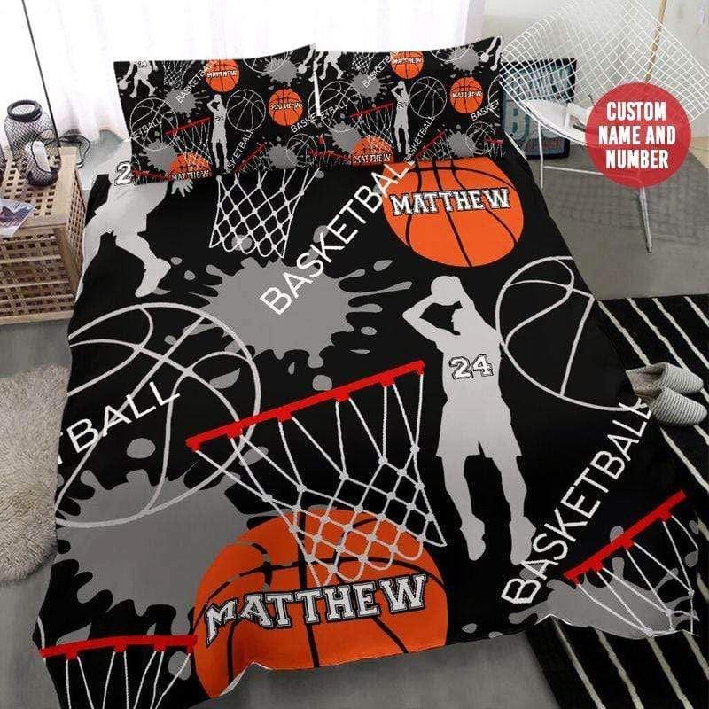 Personalized Basketball Pattern Custom Duvet Cover Bedding Set With Your Name And Number