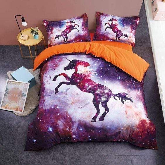 Unicorn Bedding Horse Galaxy Print Duvet Cover Bedding Set