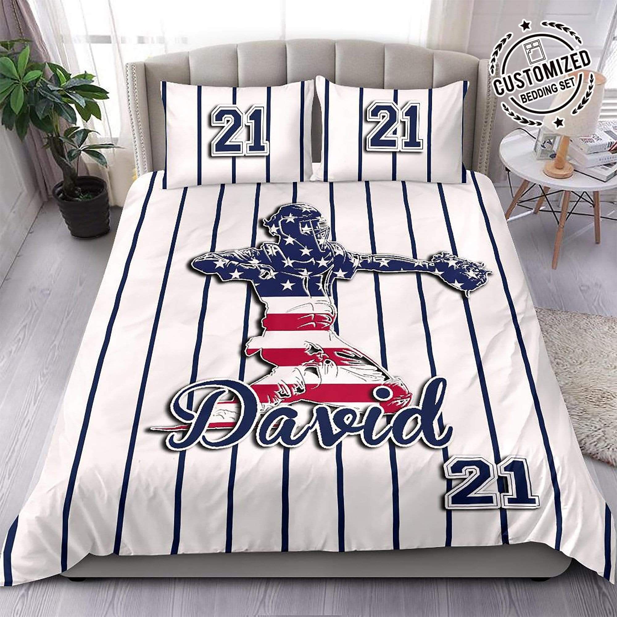 Personalized Baseball Catcher American Player Custom Duvet Cover Bedding Set With Your Name
