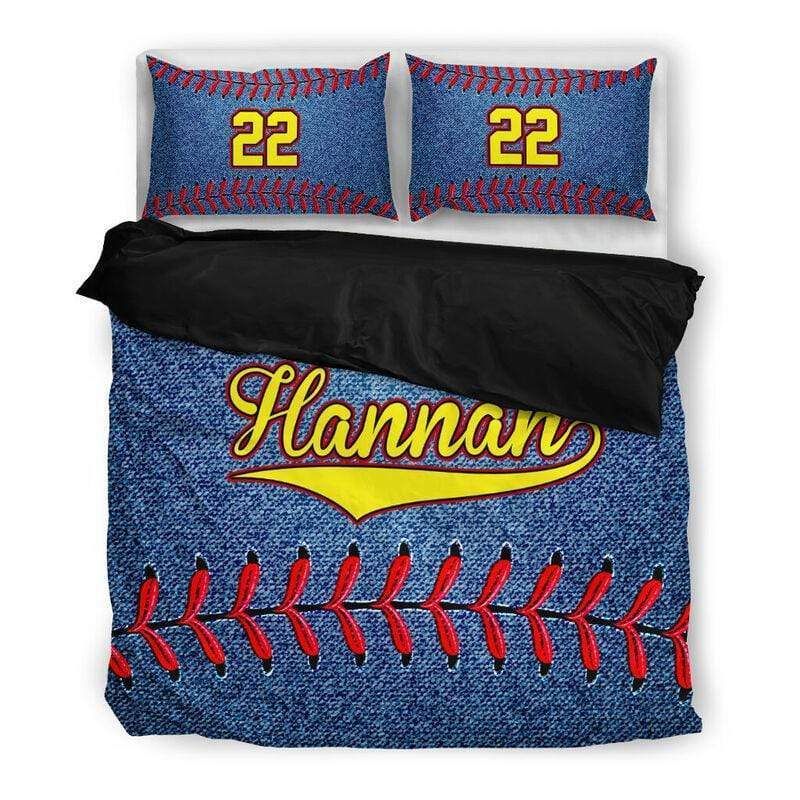 Personalized Softball Jeans Custom Duvet Cover Bedding Set With Your Name