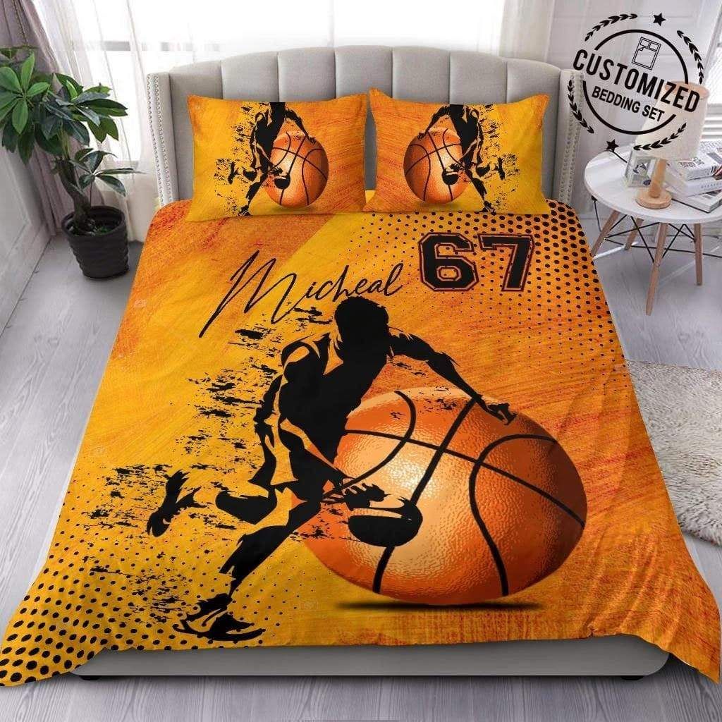 Personalized Inspire Basketball Orange Custom Name Duvet Cover Bedding Set