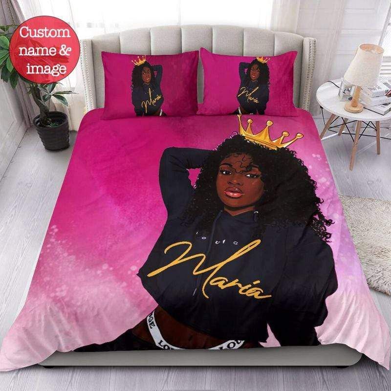 Personalized Black Queen Pink Custom Name & Image Bedding Set PAN