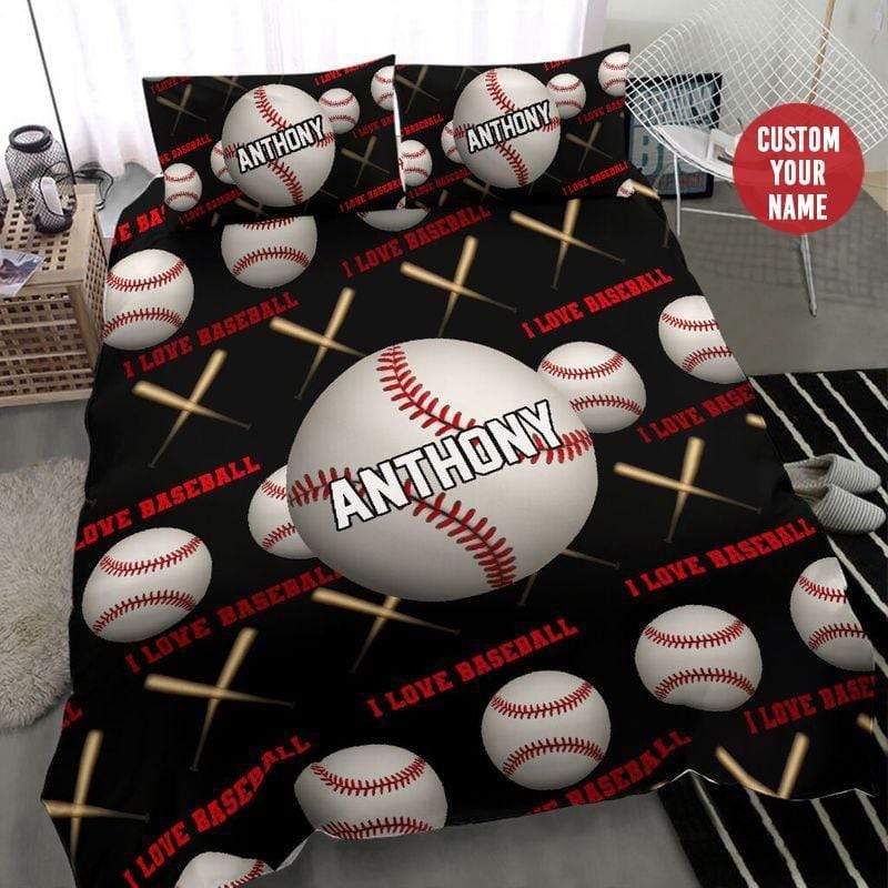 Personalized Baseball Pattern Duvet Cover Bedding Set With Your Name