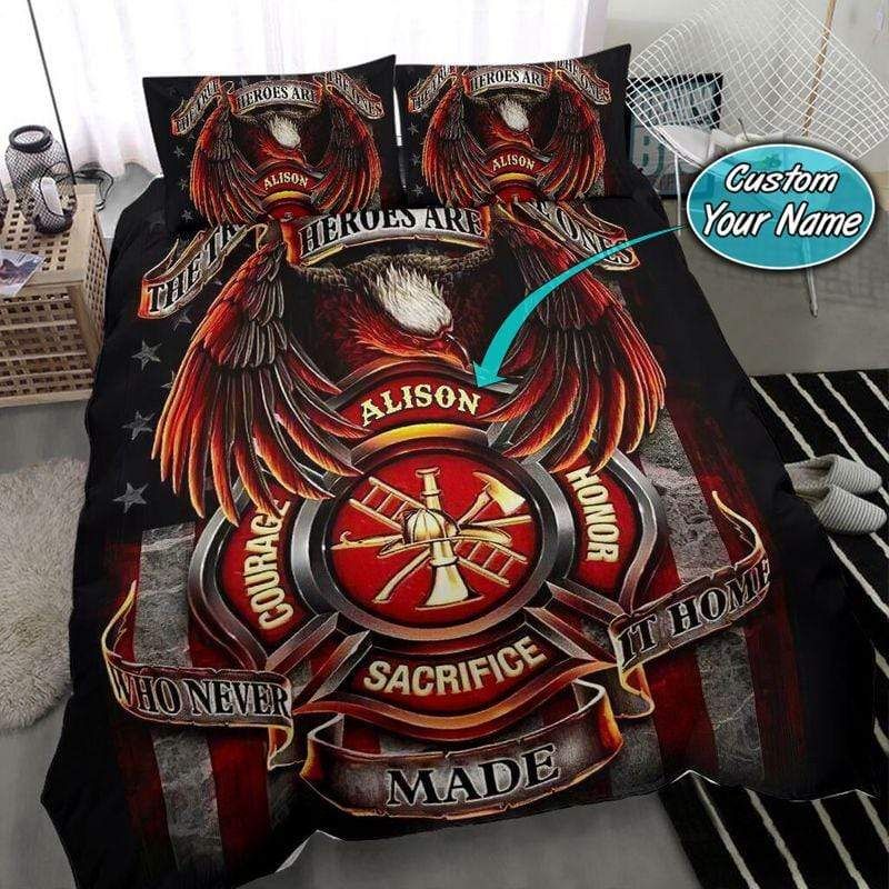 Personalized Heroes Are Courage Sacrifice Honor Firefighter Custom Name Duvet Cover Bedding Set