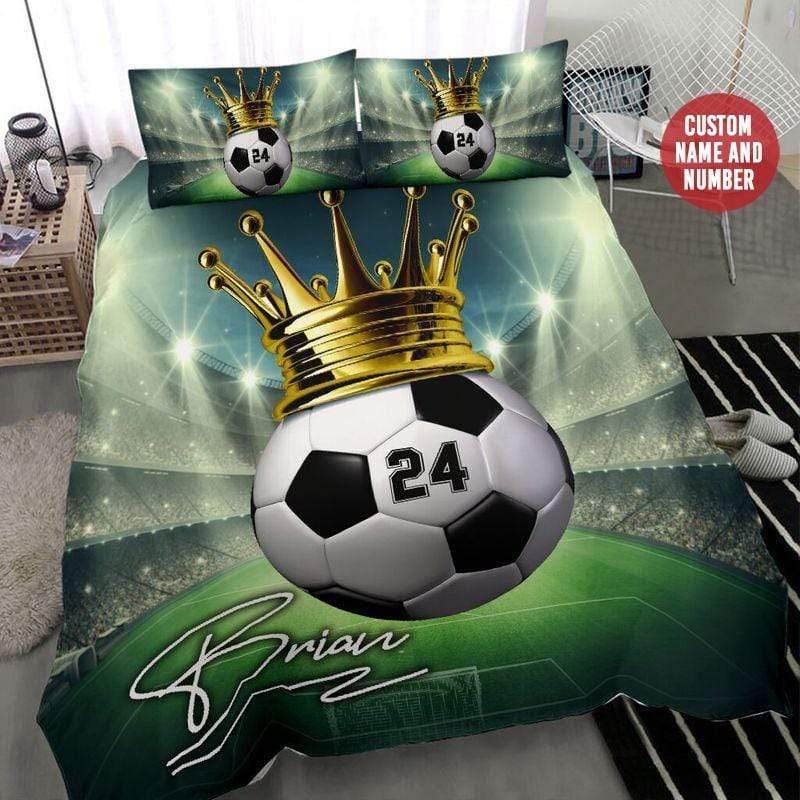 Personalized Soccer King Duvet Cover Bedding Set With Your Name