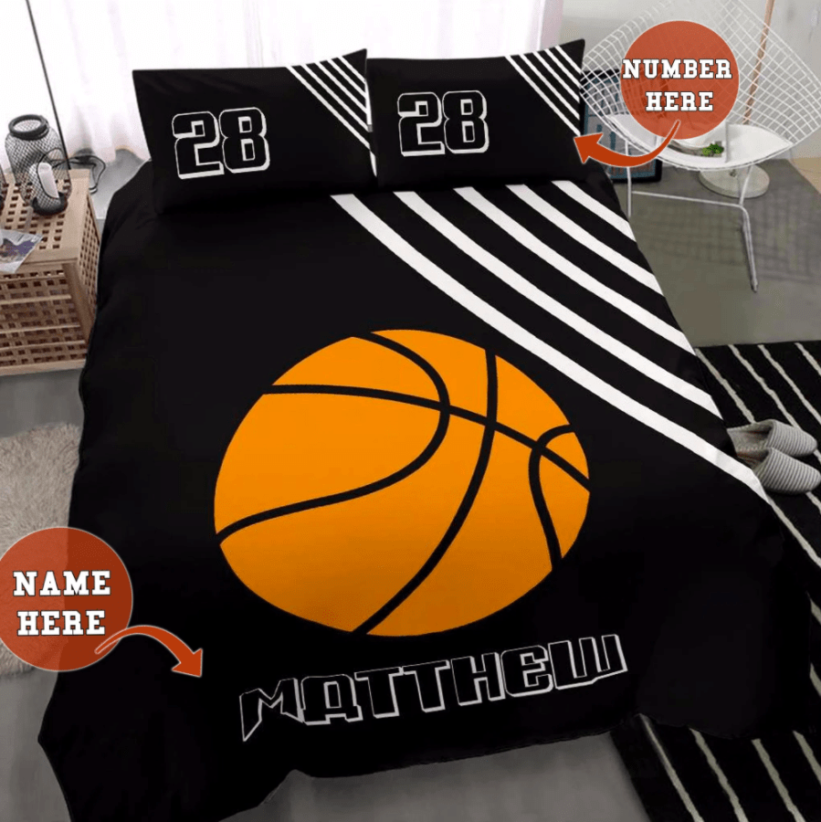 Personalized Black Basketball Custom Duvet Cover Bedding Set With Your Name
