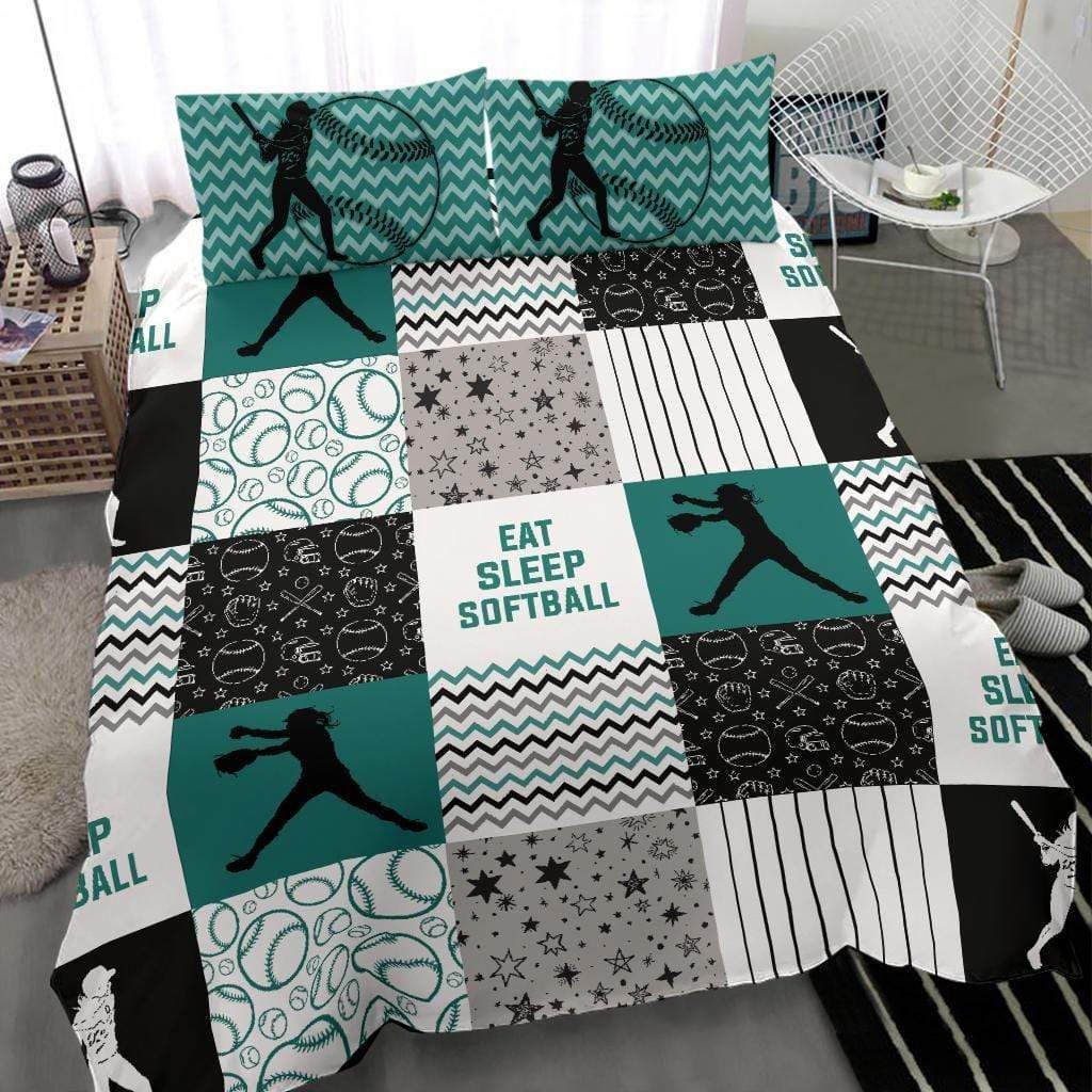 Eat Sleep Softball Duvet Cover Bedding Set