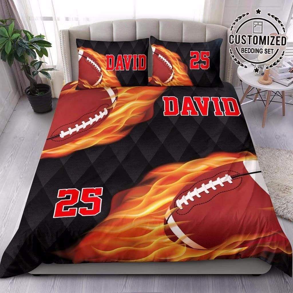 Personalized American Football Burning Ball Corner Custom Duvet Cover Bedding Set With Your Name