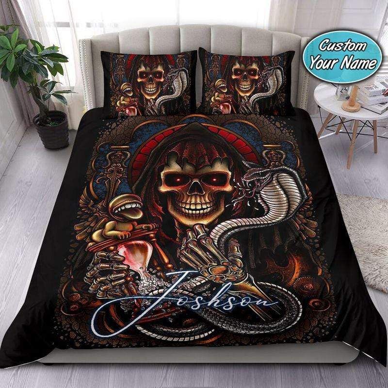 Personalized Skull Snake Custom Name Duvet Cover Bedding Set