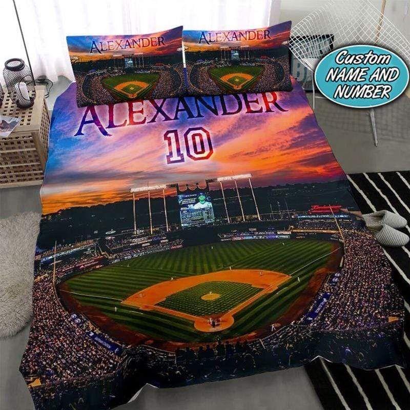 Personalized Beautiful Sunset Baseball Field Bedding Set With Your Name