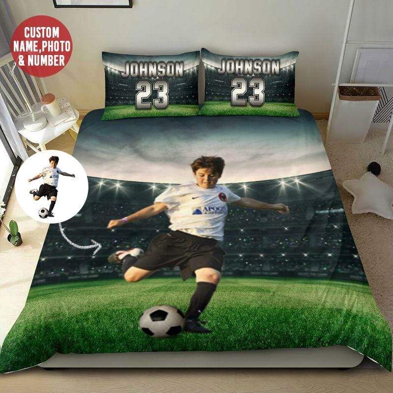 Personalized Soccer Player Custom Your Photo Duvet Cover Bedding Set With Your Name