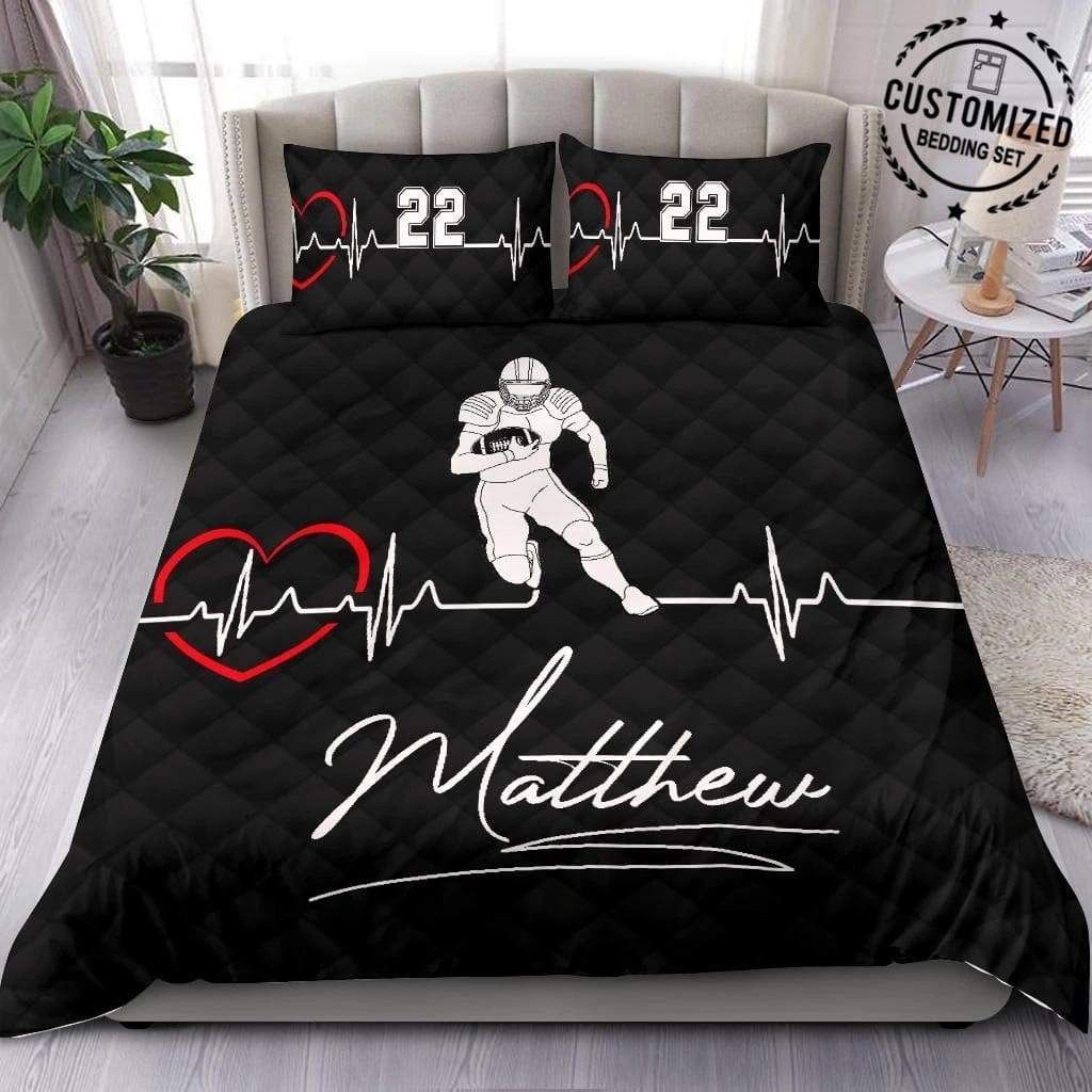 Personalized Football Heartbeat Custom Duvet Cover Quilt Set With Your Name