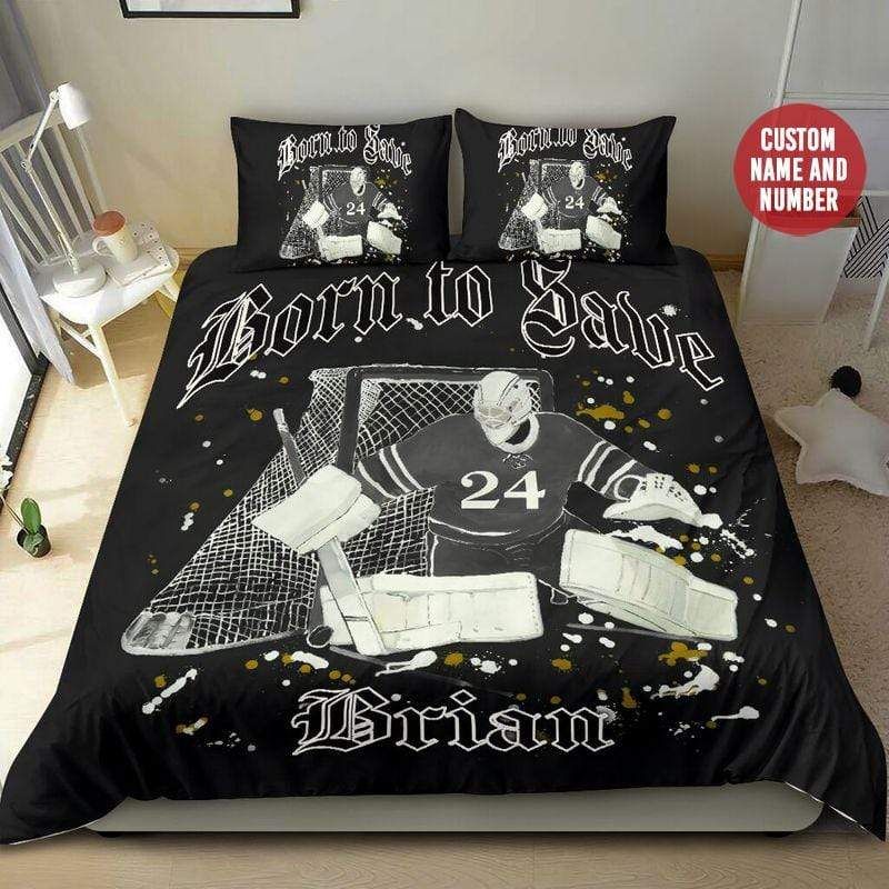 Personalized Born To Save Ice Hockey Goalie Bedding Set With Your Name