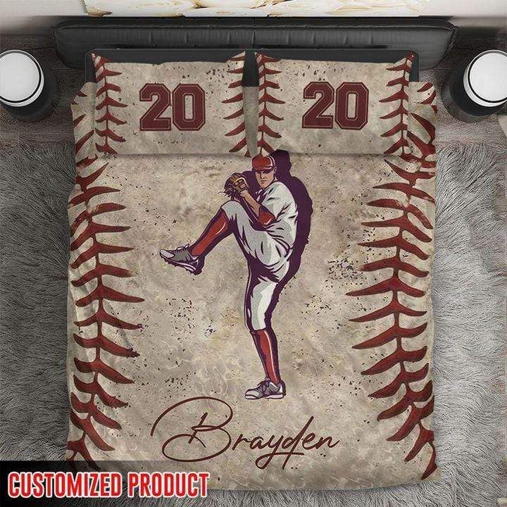 Personalized Custom Name Baseball Pitcher Player Duvet Cover Bedding Set PANBED0021