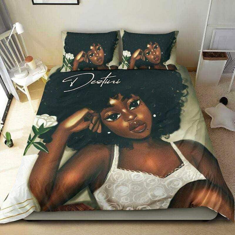Personalized Big Afro Black Woman Custom Name Duvet Cover Bedding Set