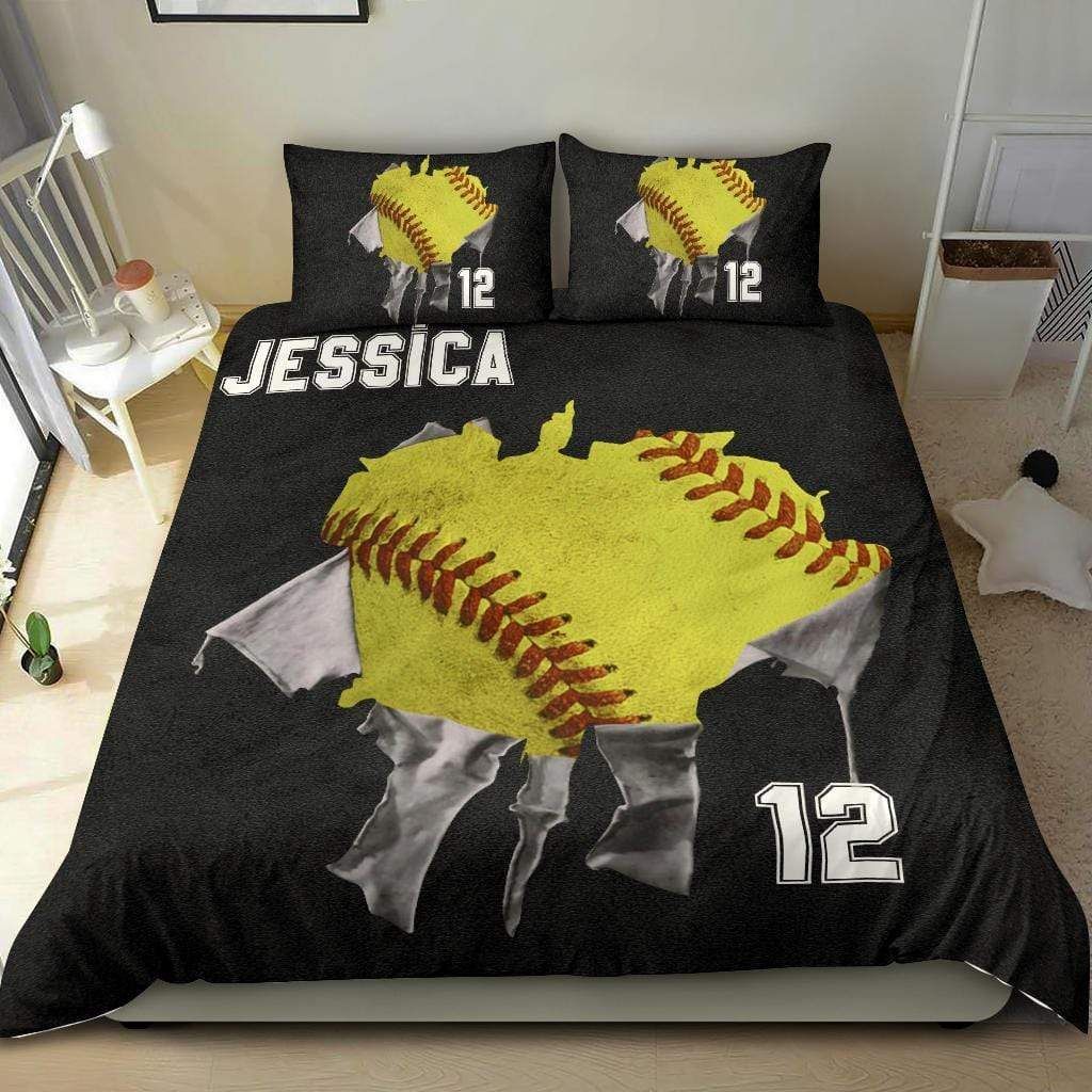 Personalized Softball Custom Duvet Cover Bedding Set Torn With Your Name