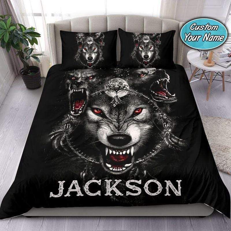 Personalized Horrible Wolf Under The Moon Custom Duvet Cover Bedding Set With Your Name