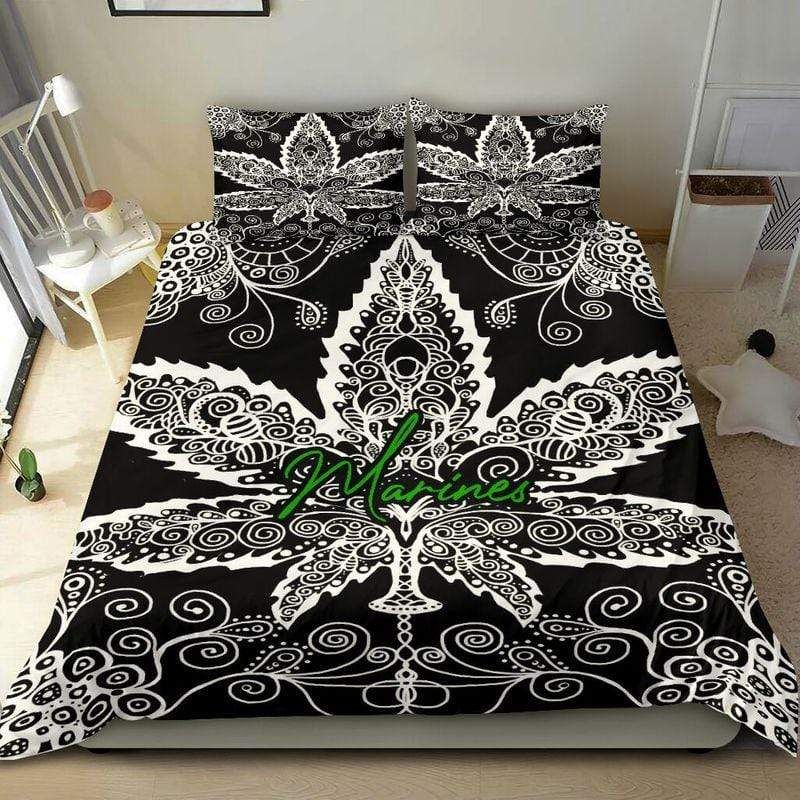 Personalized Black And White Weed Duvet Cover Bedding Set With Your Name