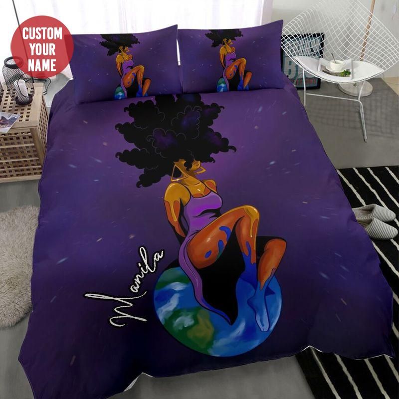 Personalized Black Woman Earth Custom Duvet Cover Bedding Set With Your Name