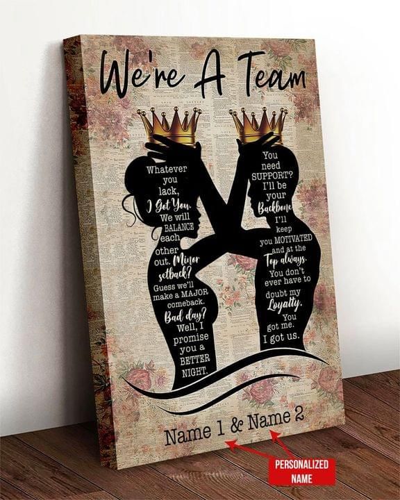 Personalized Black Couple King And Queen Canvas We're A Team