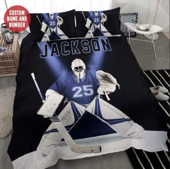 Personalized Custom Color Ice Hockey Goalie Duvet Cover Bedding Set With Your Name PANBED0026