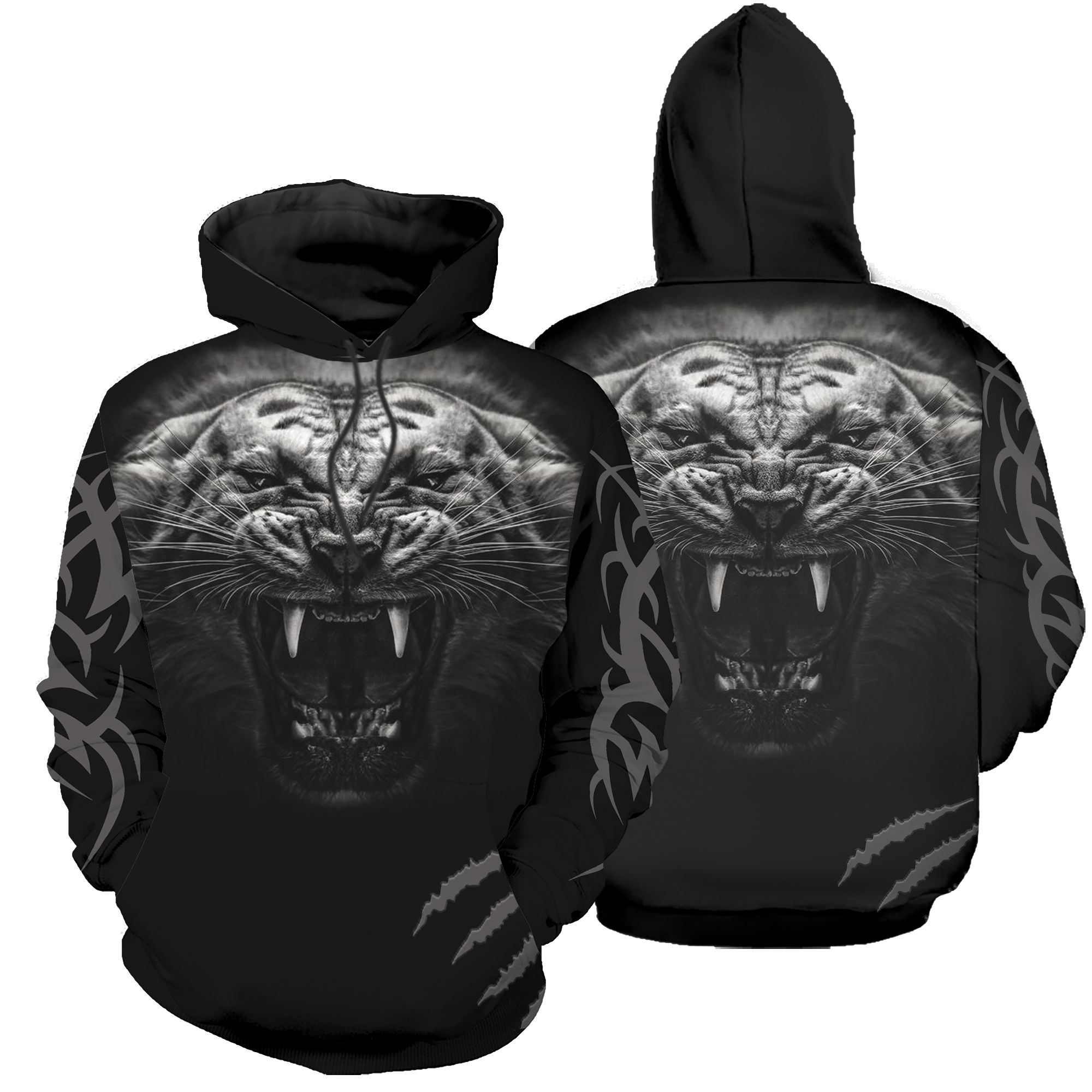 3D Tattoo White Tiger Over Printed Hoodie PAN