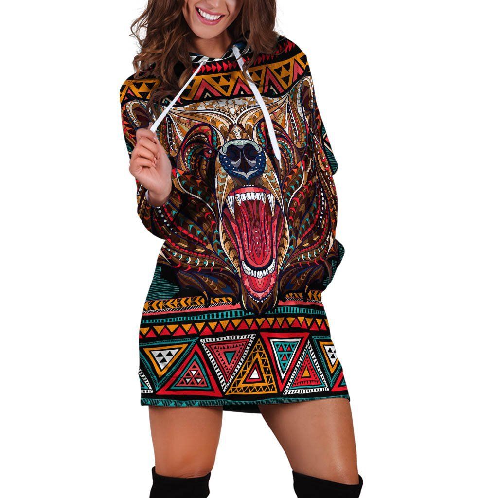 Awesome Bear Bohemian Printed Hoodies Dress
