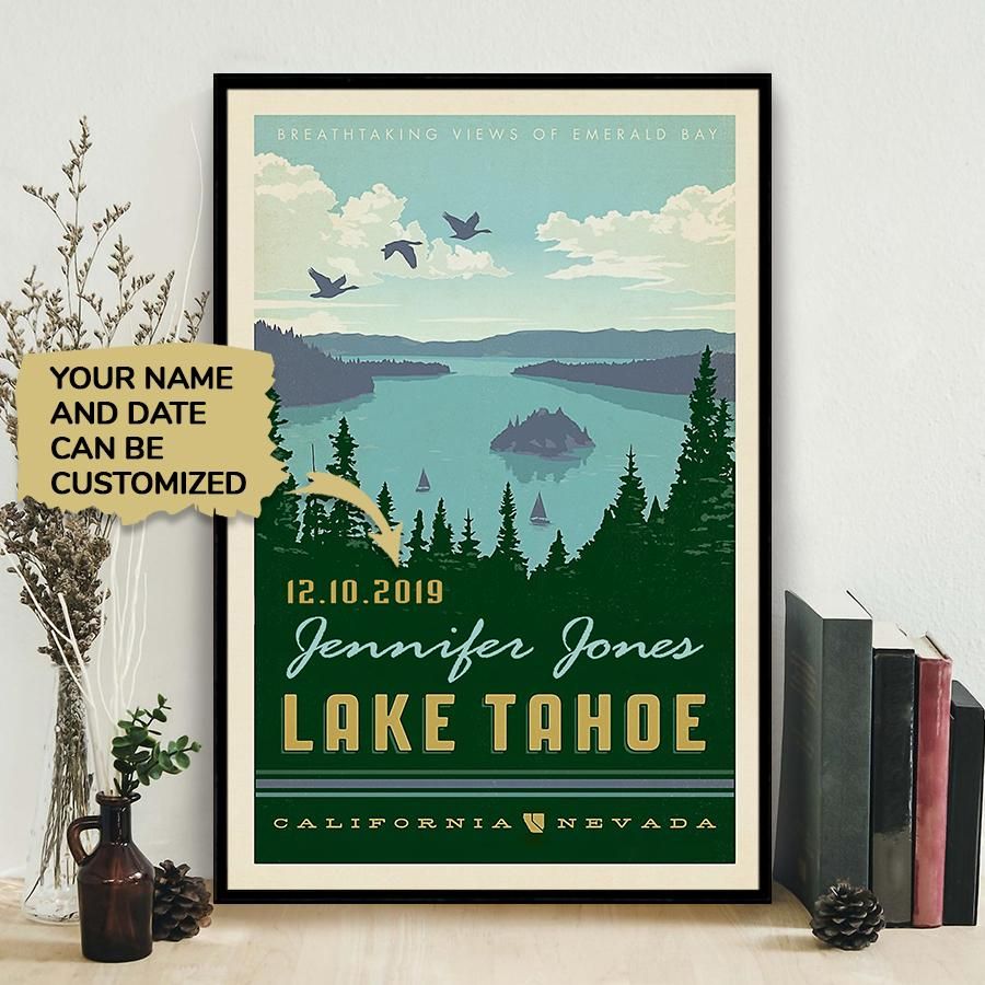 Personalized Poster Vintage Travel Lake Tahoe Forest
