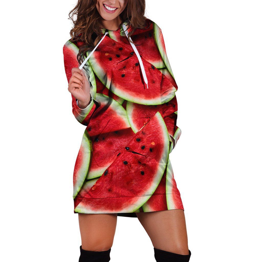 Awesome Watermelon Over Printed Hoodies Dress