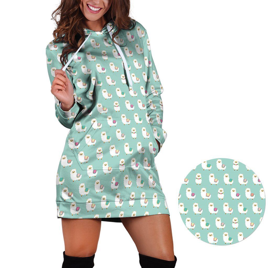 Alpaca, Llama Over Printed Hoodies Dress PANHDR0010