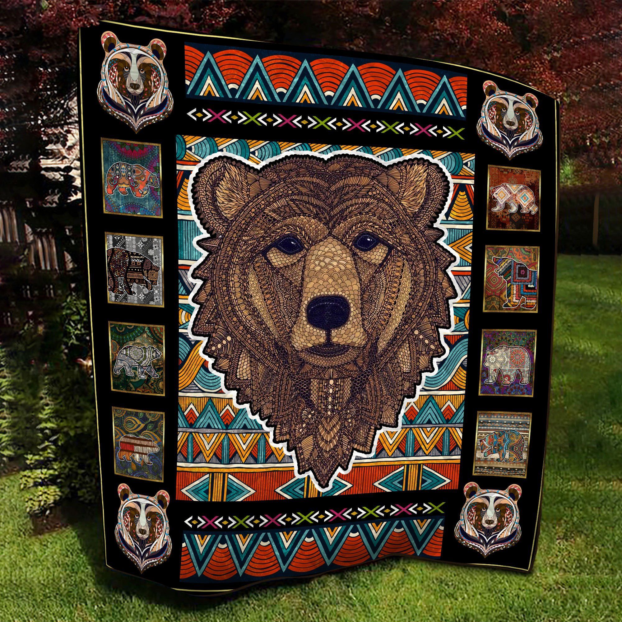 Colorful Ethnic Bear Head African Style Quilt