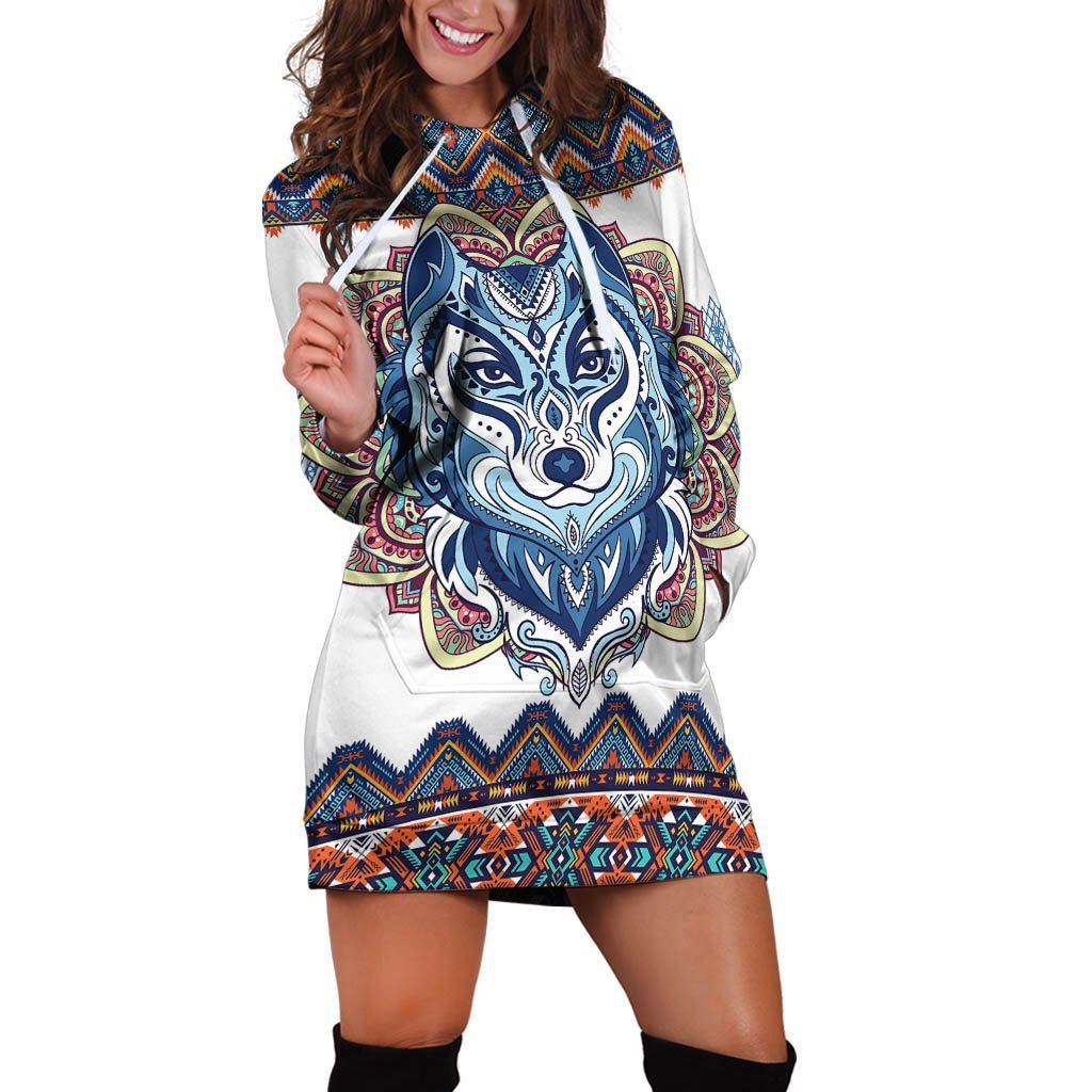 Awesome Wolf Bohemian Printed Hoodies Dress