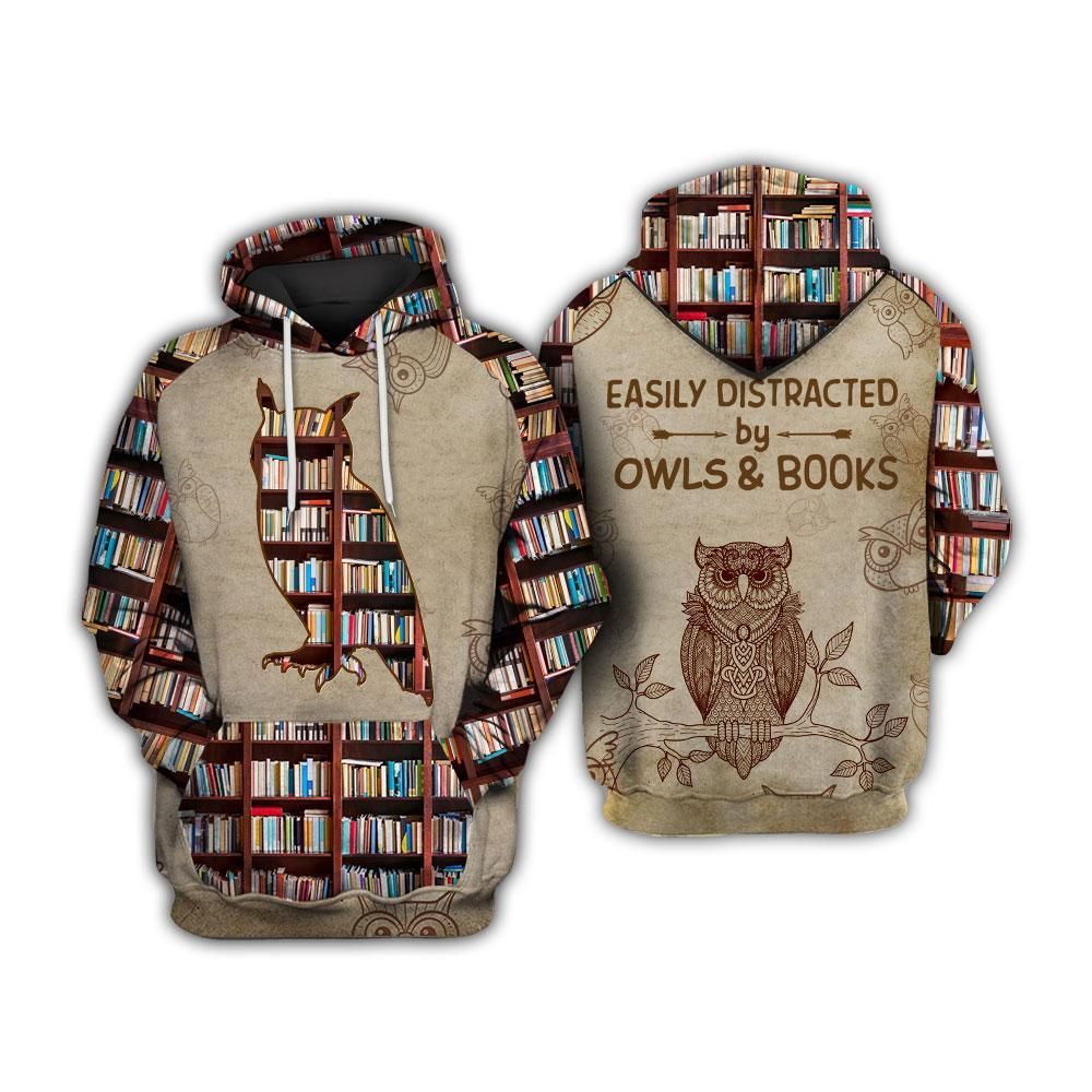 Easily Distracted By Owls And Books 3D All Over Printed