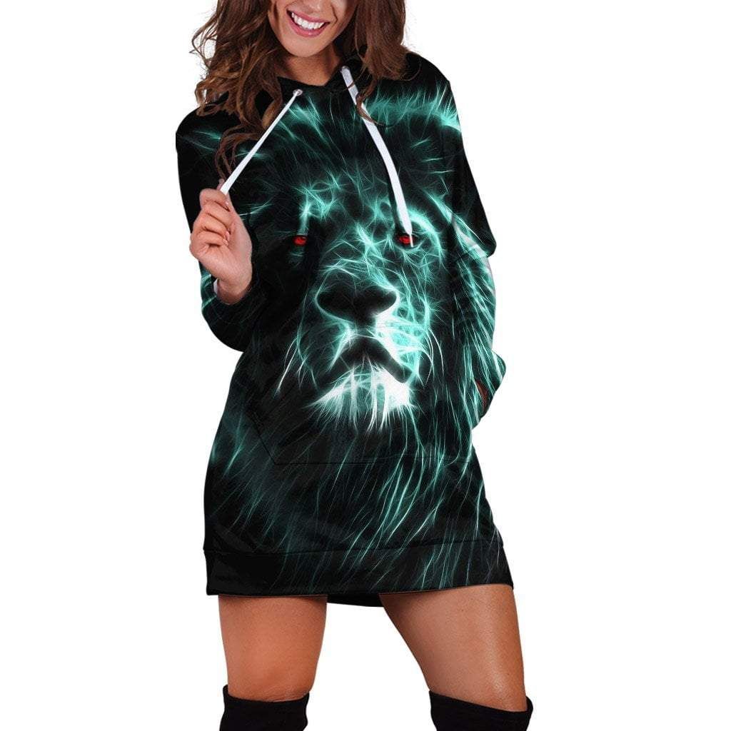 Awesome Lion Over Printed Hoodies Dress