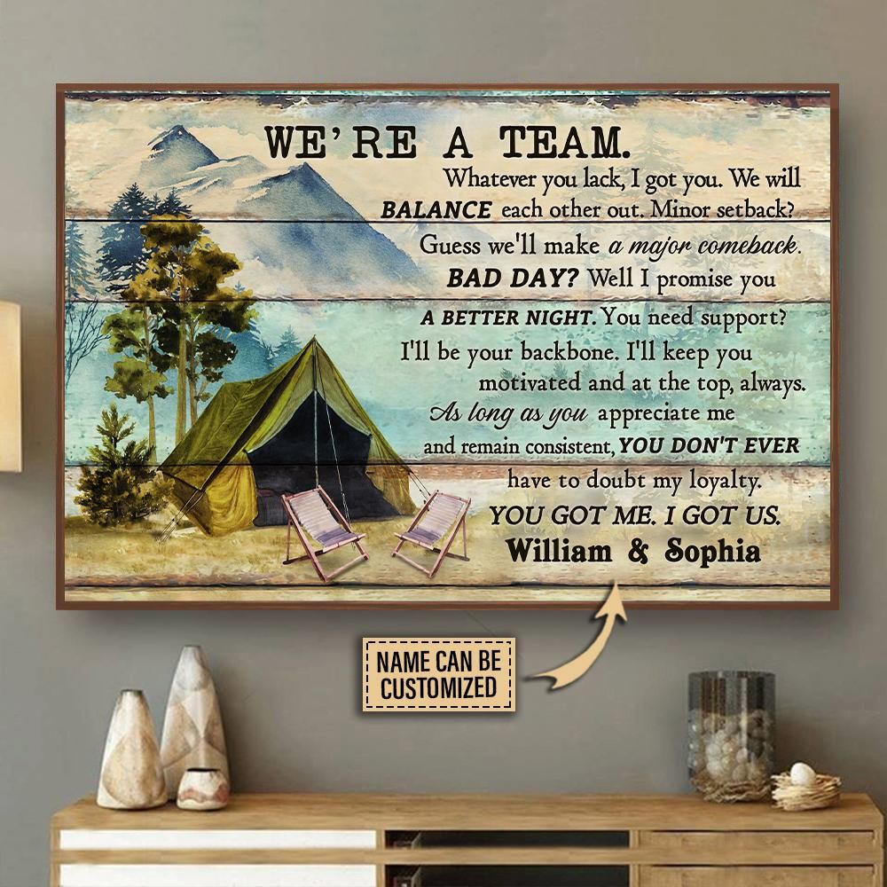 Personalized Mountain Tent Camping Couple We Are A Team Customized Poster