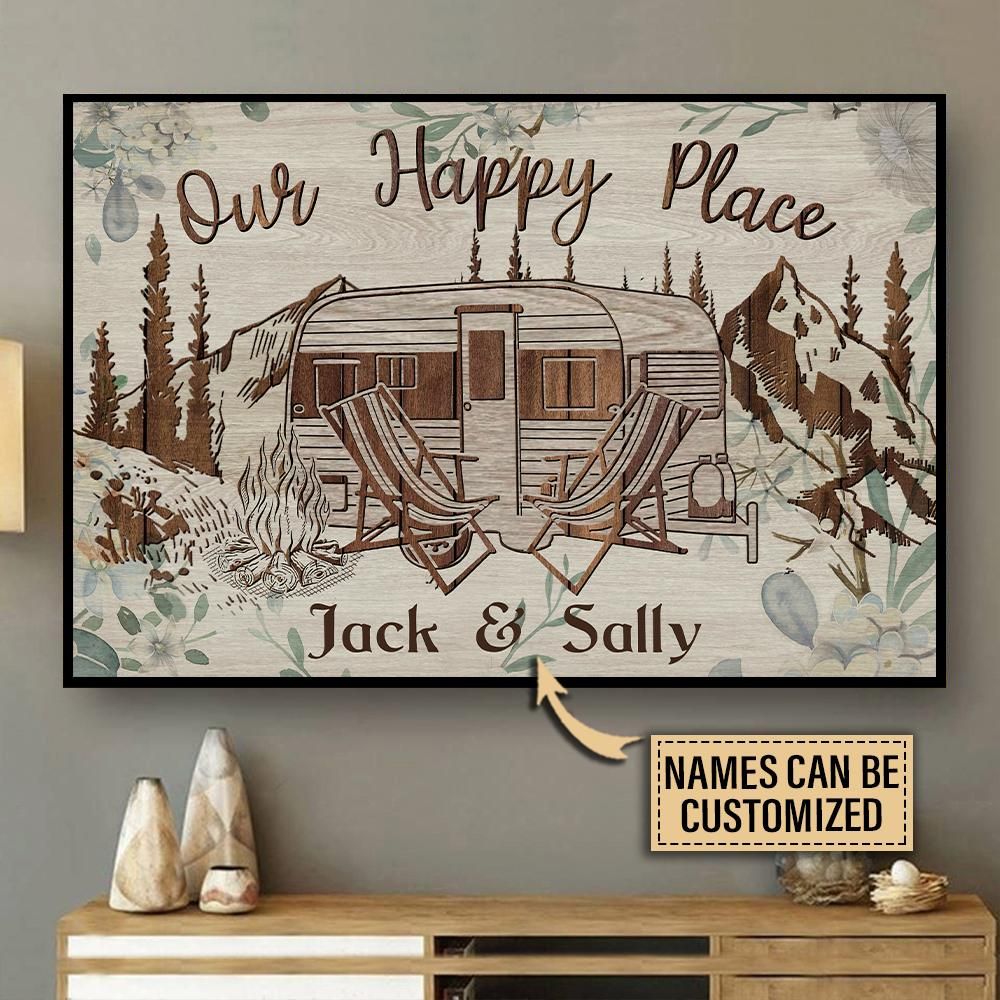 Personalized Camping Floral Our Happy Place Customized Poster