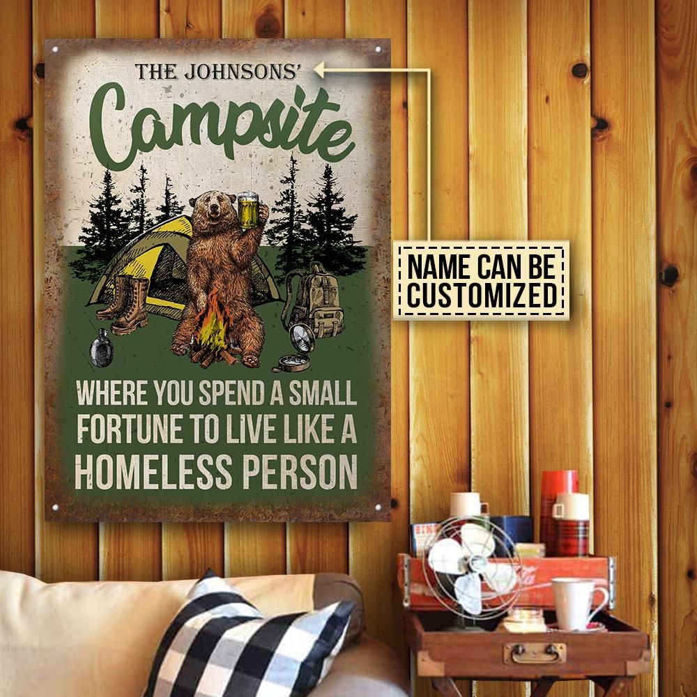 Personalized Camping Bear Homeless Person Customized Classic Metal Signs