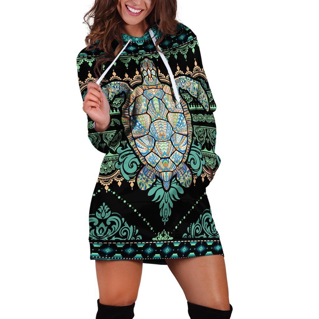 Awesome Turtle Bohemian Printed Hoodies Dress