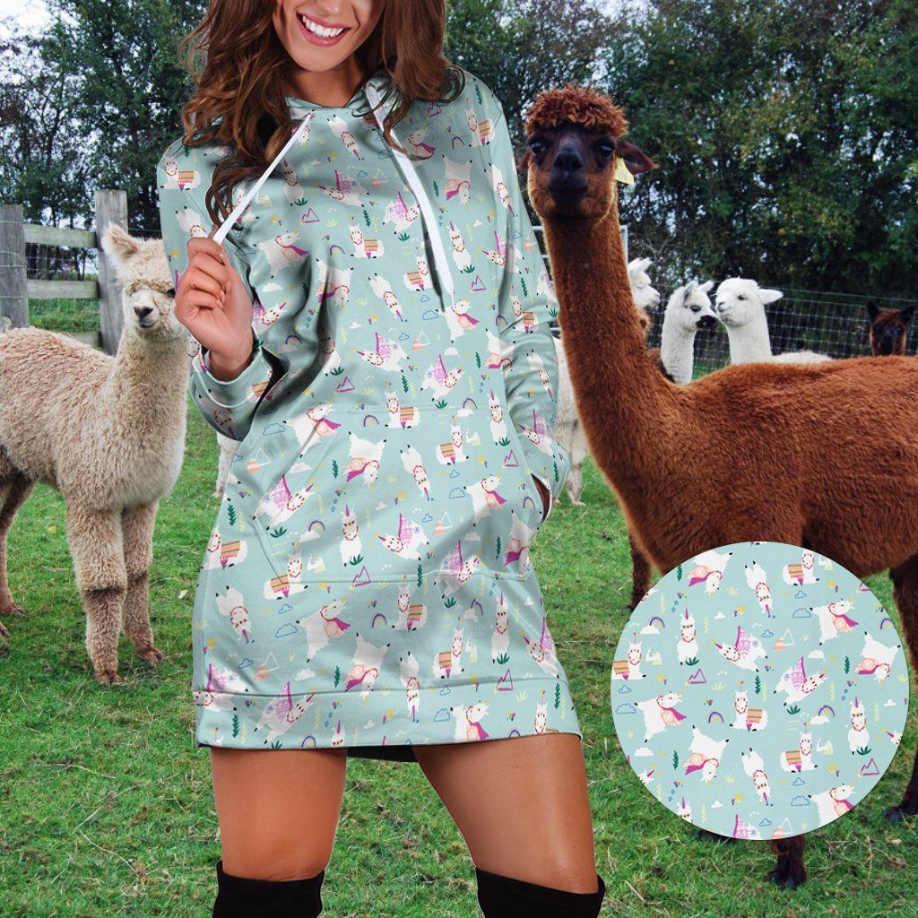 Alpaca, Llama Unicorn Over Printed Hoodies Dress