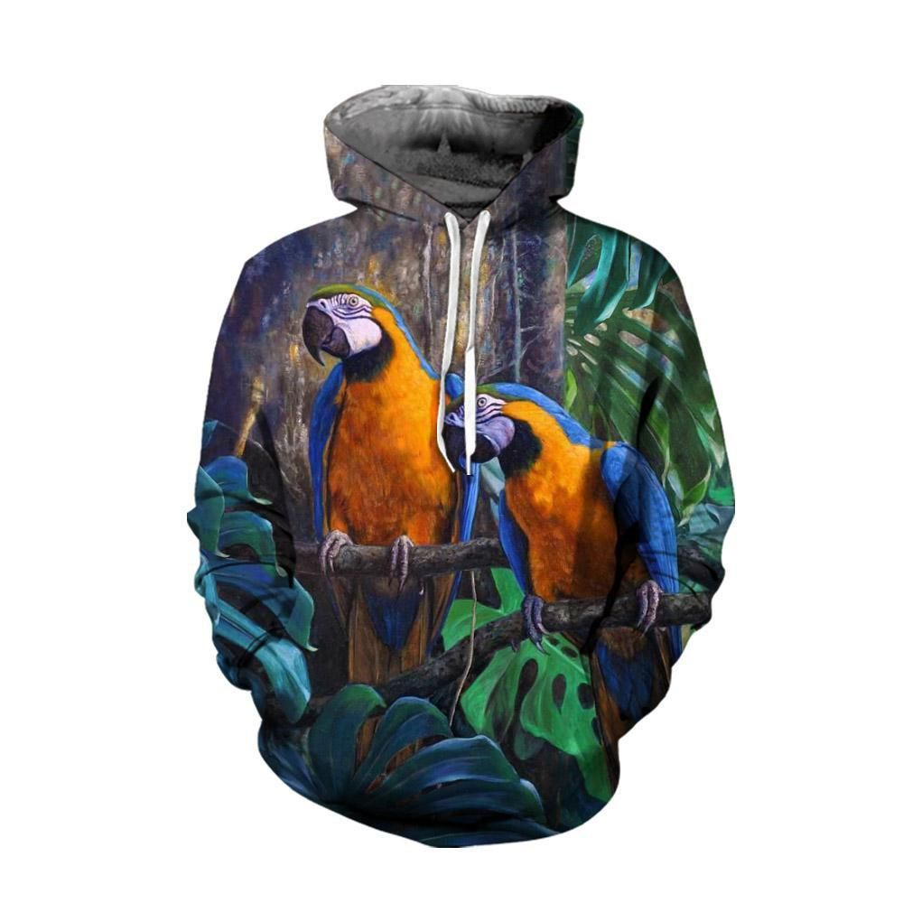 3D All Over Parrot Printed Hoodie