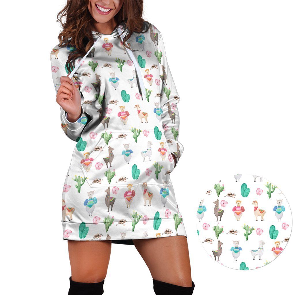 Alpaca, Llama Succulent Over Printed Hoodies Dress