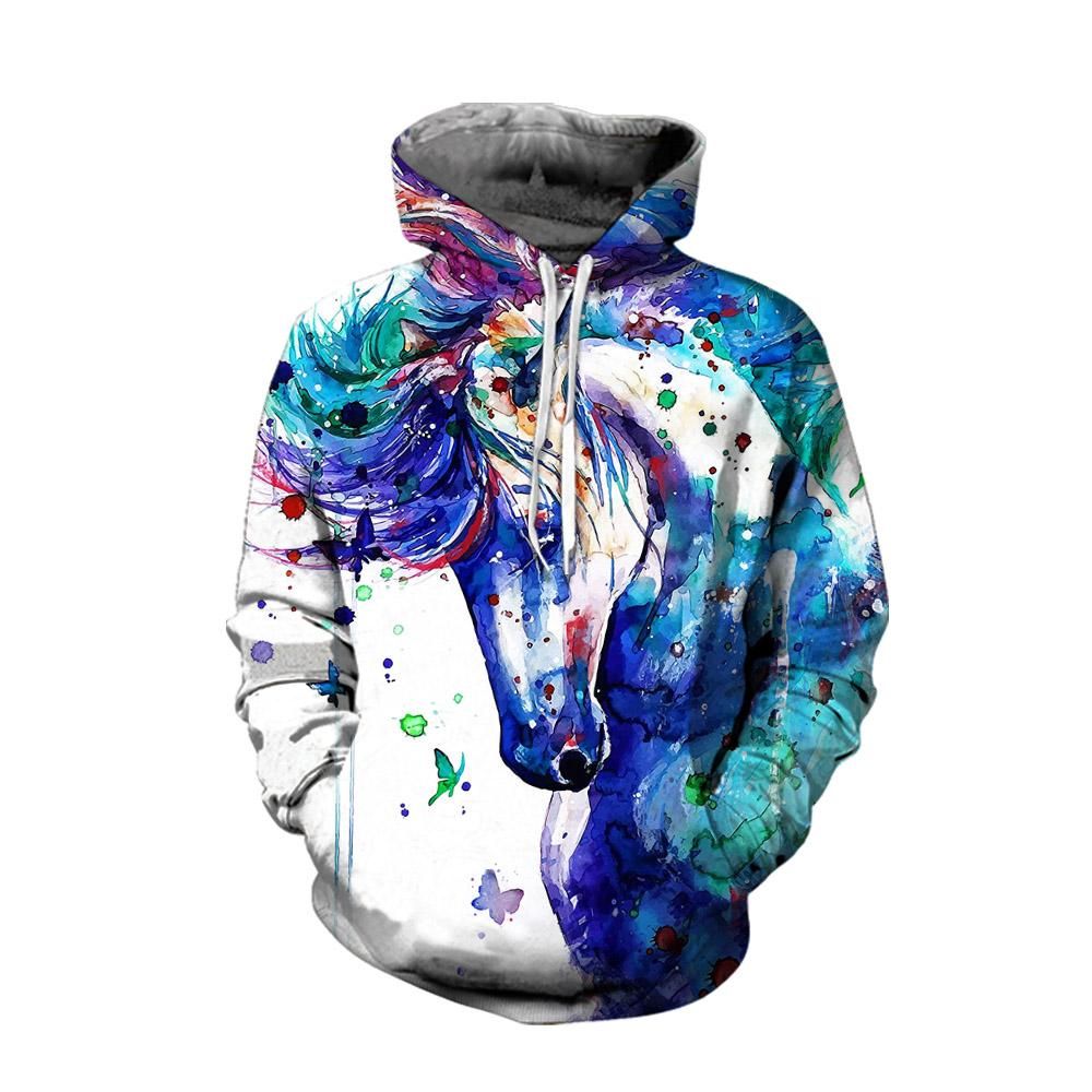 3D All Over Horse Printed Hoodie