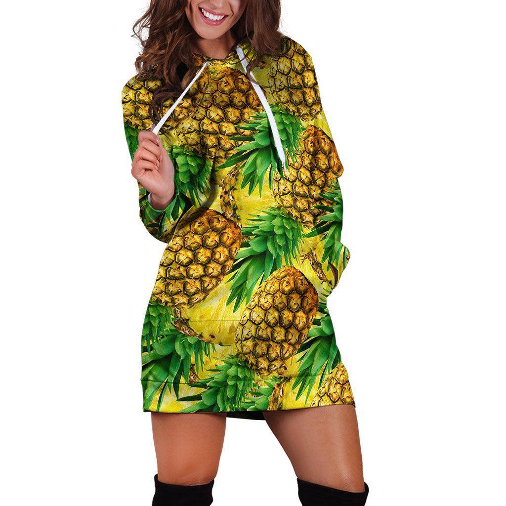 Awesome Pineapple Over Printed Hoodies Dress