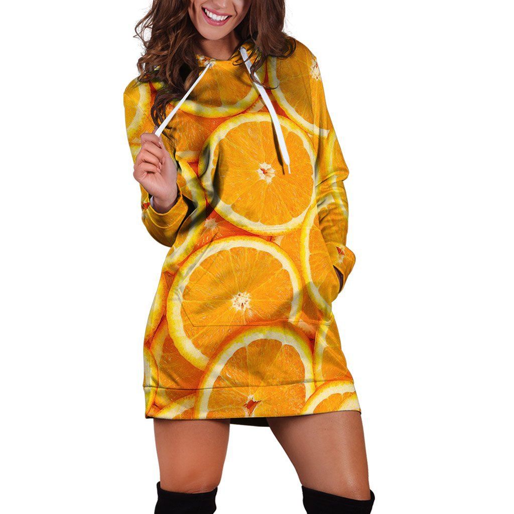 Awesome Orange Over Printed Hoodies Dress