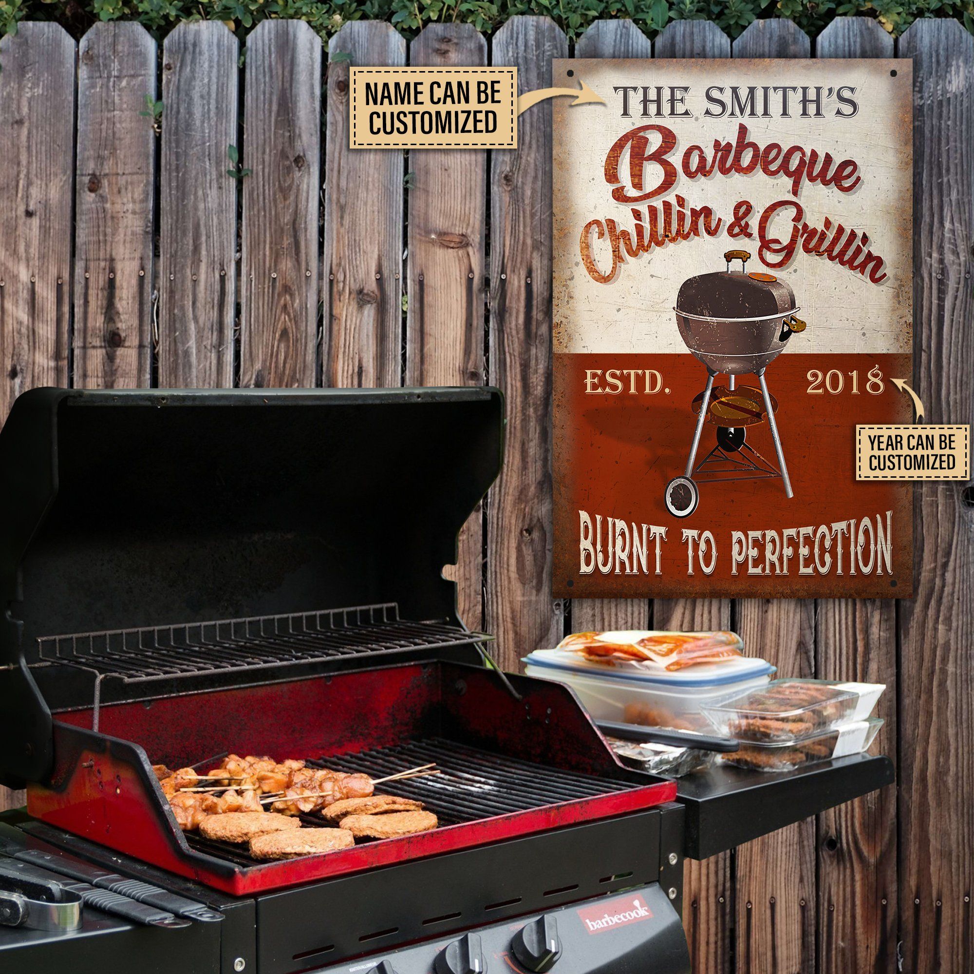 Personalized BBQ Grilling And Chilling Customized Classic Metal Signs